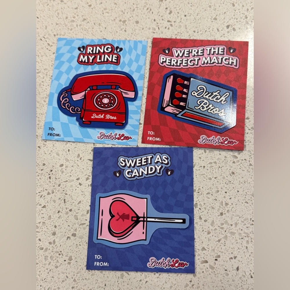 Dutch Bros Valentines Day Dutch Luv Day of Giving Stickers Complete Set 2/12